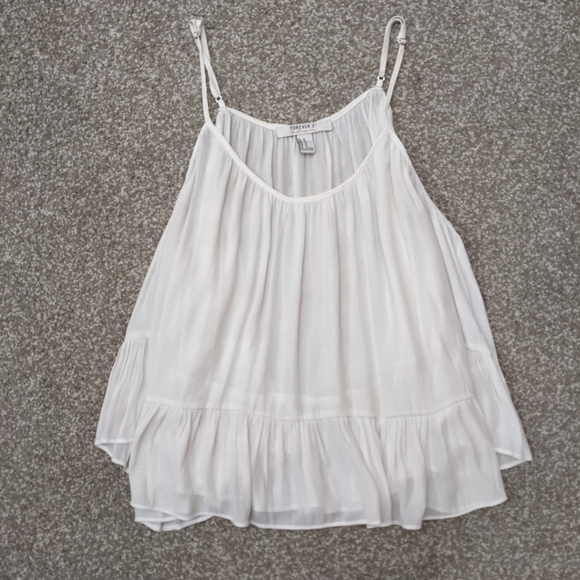 (2/$25) Forever 21 cold shoulder bell sleeve flowy cami top white - Picture 7 of 14